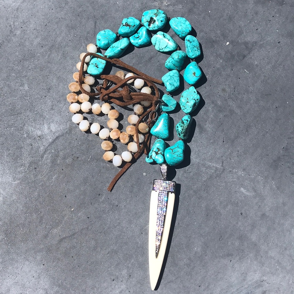 Turquoise Bone Horn Sterling Necklace